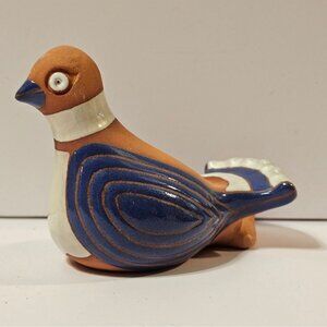 Hand Painted Terra Cotta Earthenware Pottery Bird 5" x 3.75" Stamped on Bottom